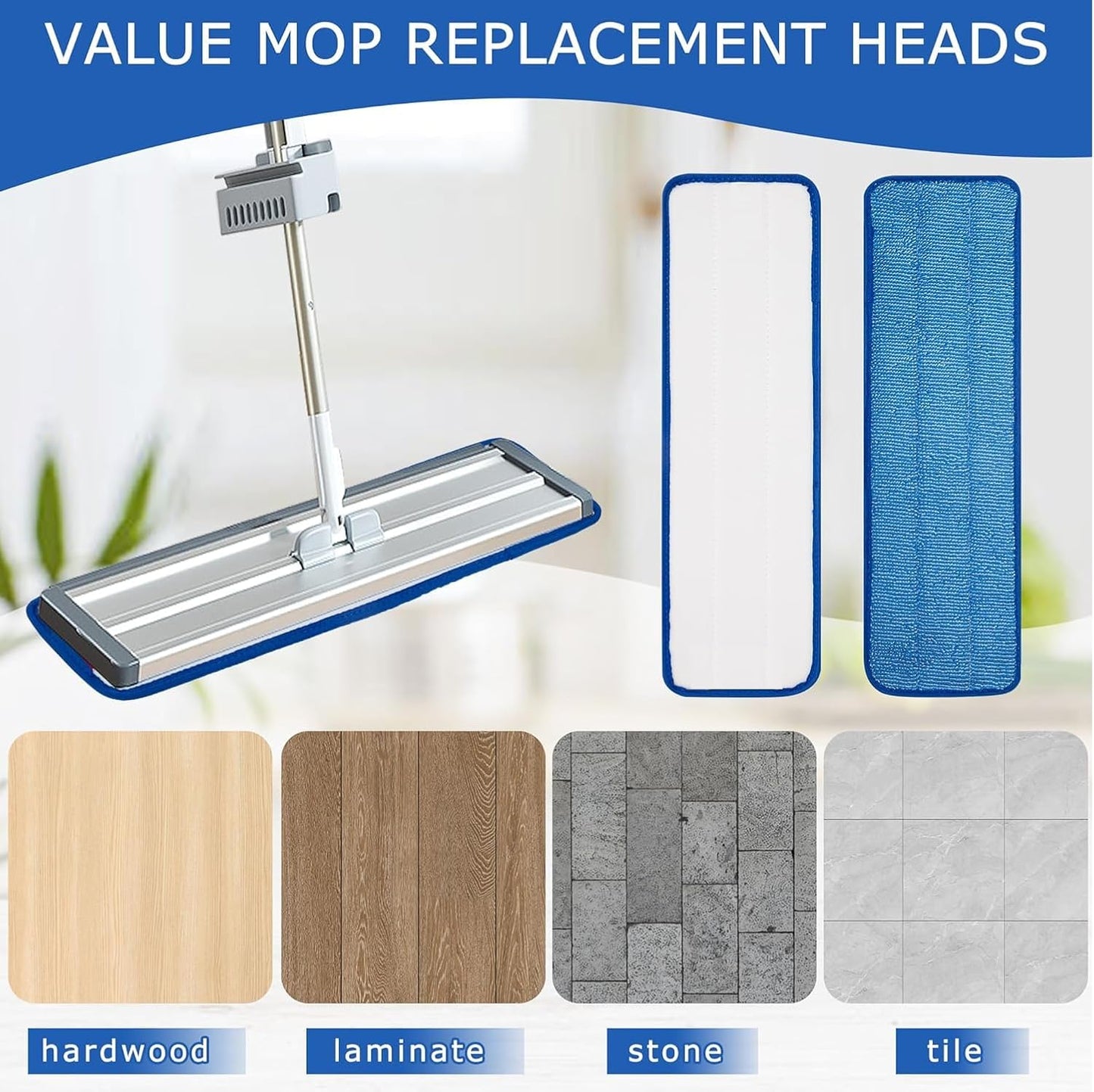 3 Pack of 18 inch Microfiber Mop Pad Universal for Commercial/Industrial/Professional use. Fits 16-18 Inch Heads Heavy Duty Wet & Dry Cleaning Reusable Mop Refills Fit for Most Flat Mops