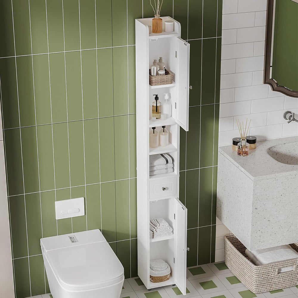 ChooChoo Narrow Bathroom Storage Cabinet with Adjustable Shelves and Drawer