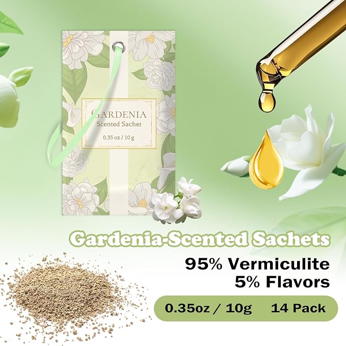 SCENTORINI Scented Sachets for Drawers and Closets, Gardenia Scent 14 Pack - Image 3