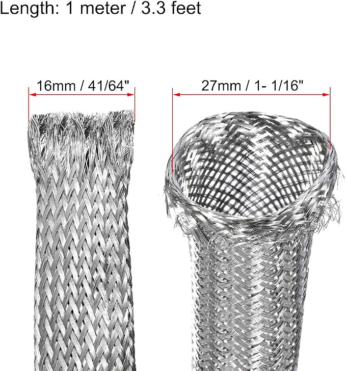 uxcell 3.3Ft - 41/64 Inch 304 Stainless Steel Sleeving Expandable Hose Cover - Image 2