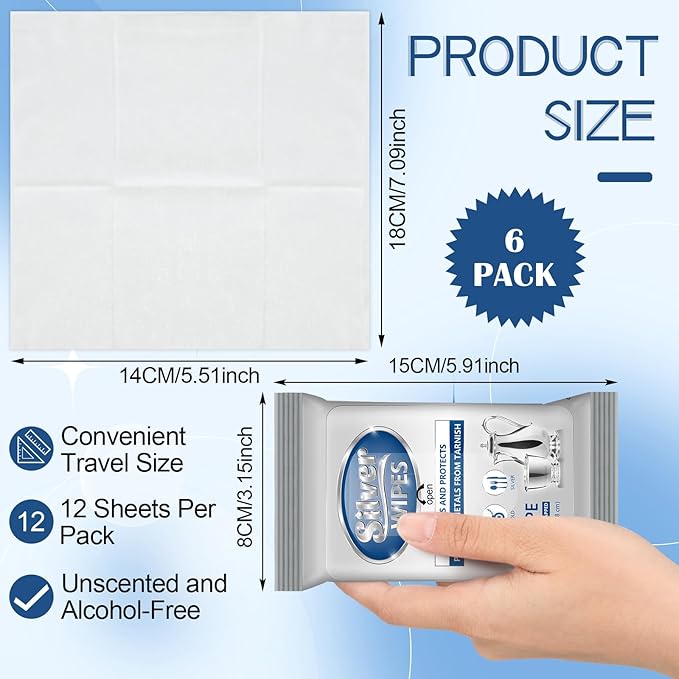 6 Pack/ 72 Pcs Silver Cleaner Wipes Silver Polish Jewelry Cleaner Cleaning - Image 2