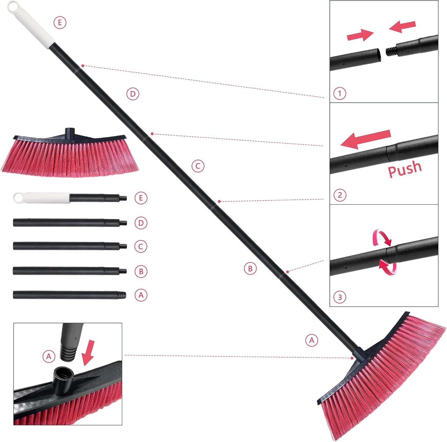 Outdoor Broom for Cleaning Floor | Outside Brooms, Heavy Duty Outdoor Broom for Cleaning Garages, Terraces, and Porches, etc.(Red)