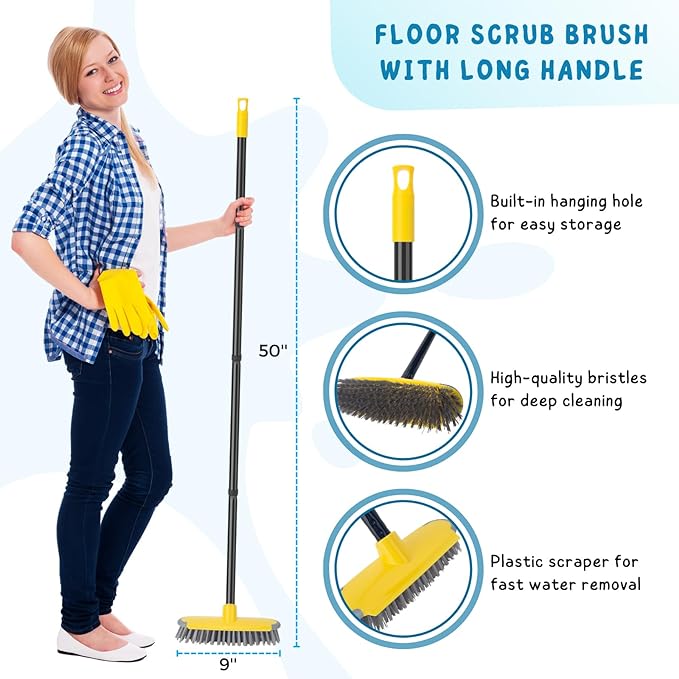 Deck Brush with Long Handle, Floor Scrub Broom - Image 2