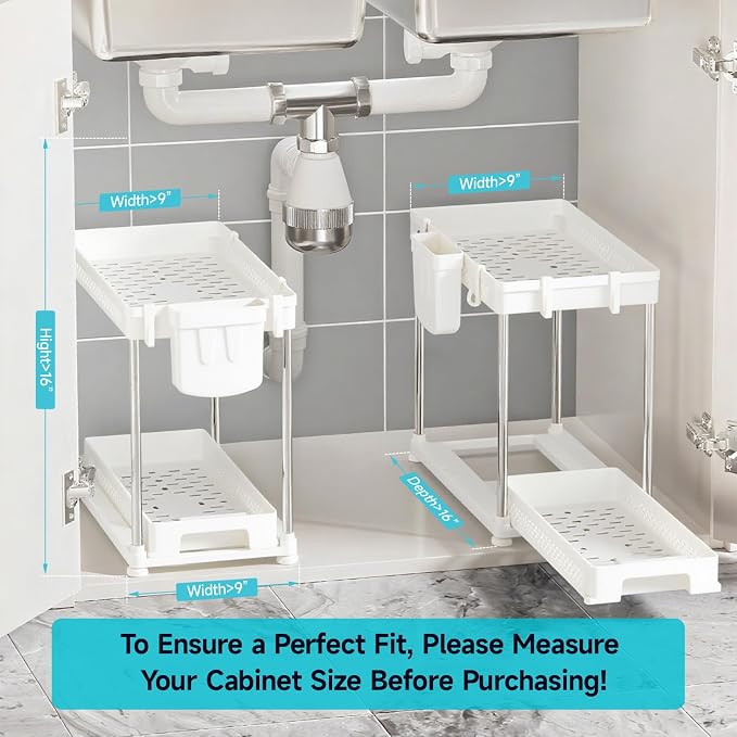 Under Sink Organizer, 2 Tier Pull Out Cabinet Organizer - Image 7