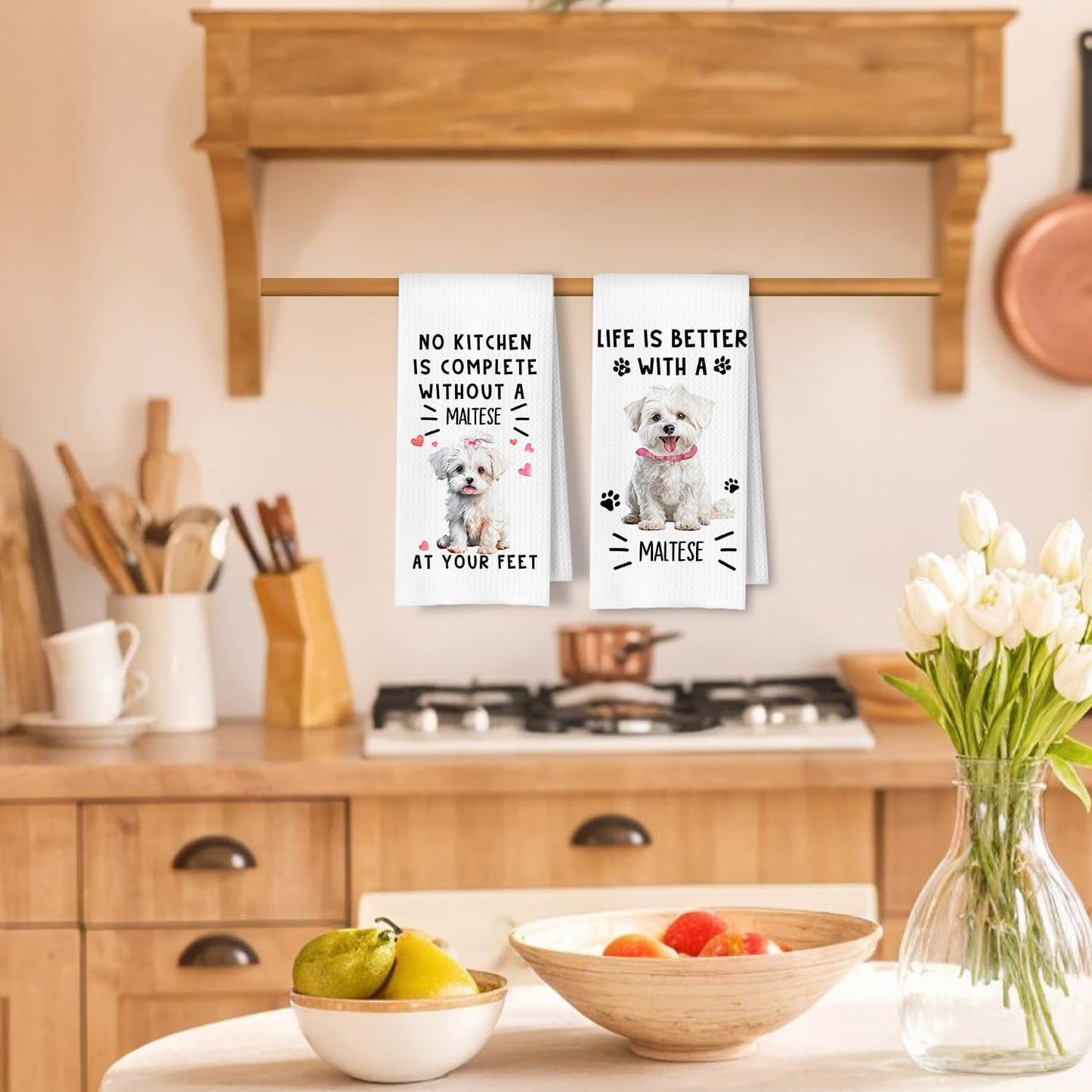 Funny Maltese Dog Kitchen Towels Set of 2, Maltese Gifts Dish Tea Towels for Kitchen Decor, Dog Mom Dad Lovers Owners Gifts Hand Towels for Bathroom, 16x24 Inches