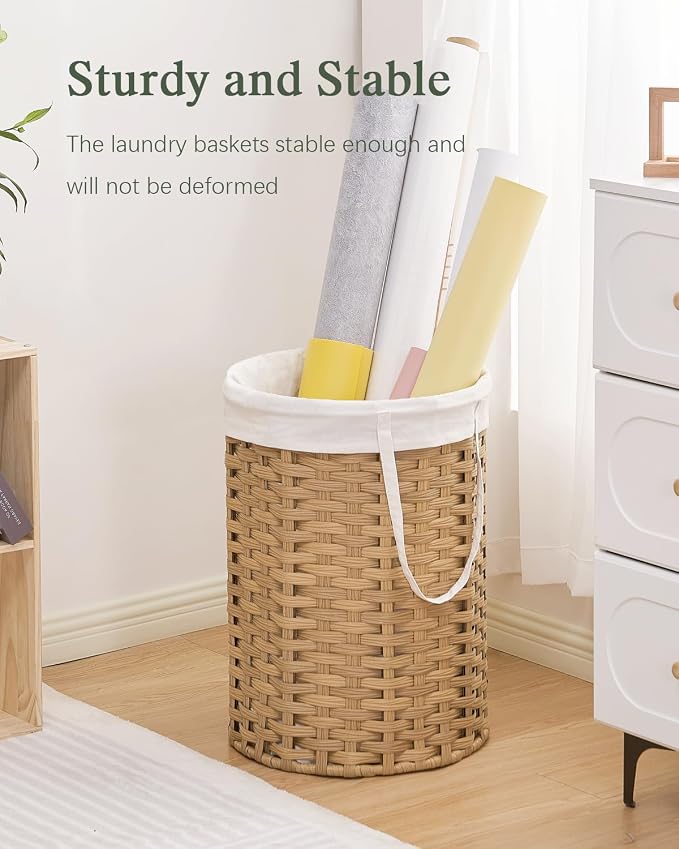 Laundry Hamper Laundry Basket Round 19.0 Gal Handwoven Rattan Hamper, Large - Image 7
