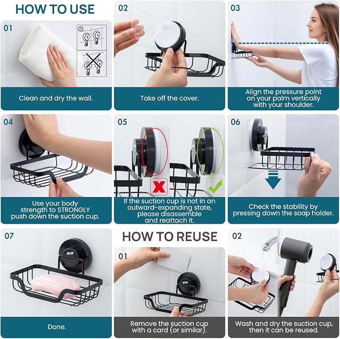 TAILI Soap Holder Bar Dish Suction Cup, Bar Shampoo Rack - Image 5