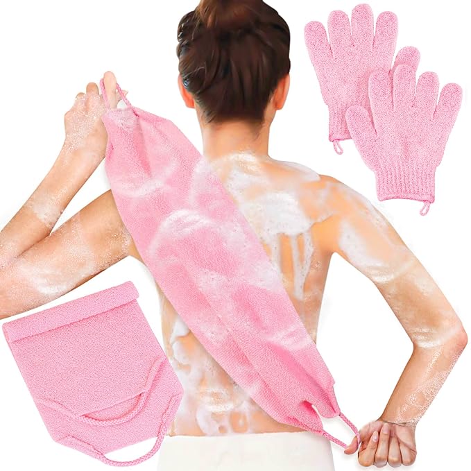 Anezus Exfoliating Shower Bath Gloves Back Scrubber Set by anezus