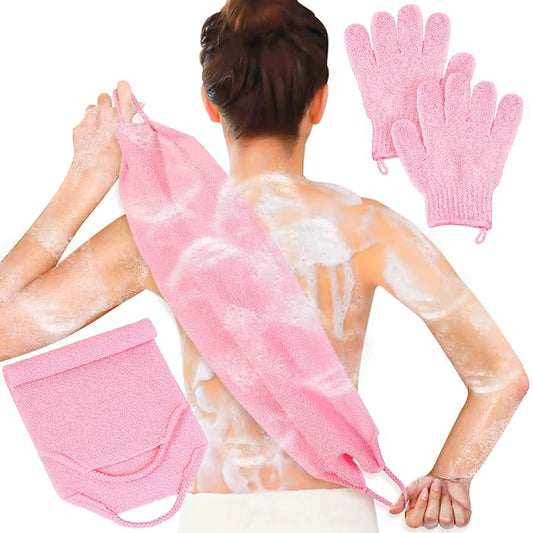 Anezus Exfoliating Shower Bath Gloves Back Scrubber Set by anezus