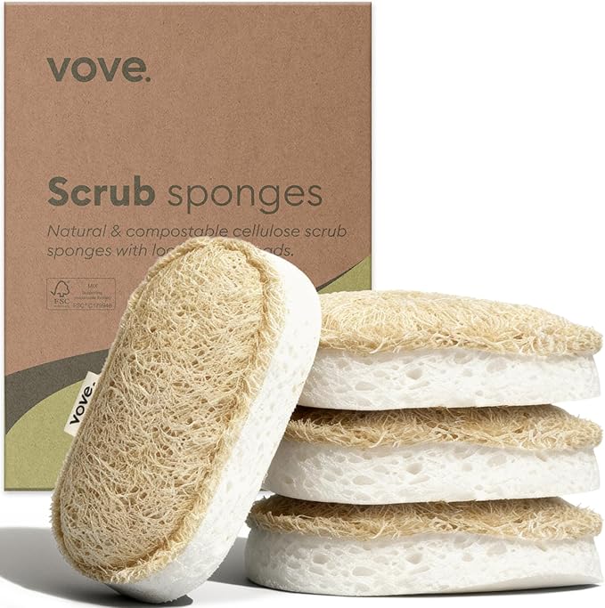 Vove Scrub Sponges 4 Pack, Cellulose & Cotton by Vove
