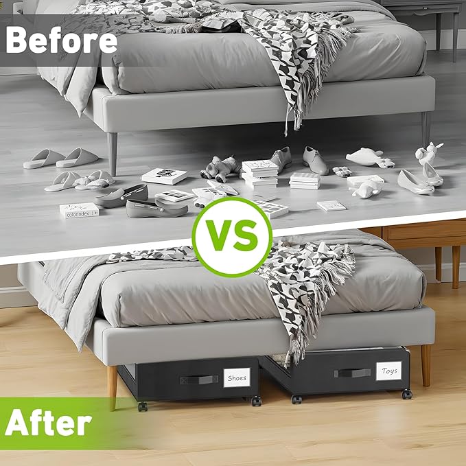 Under Bed Storage with Wheels, Underbed Storage Bins, XXL 60L Rolling Metal - Image 7
