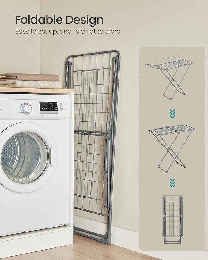 SONGMICS Clothes Drying Rack, Metal Laundry Drying Rack, Space-Saving, - Image 4