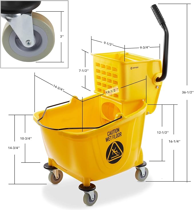 Dryser Commercial Side Press Wringer Combo Mop Bucket, 33 Quart - Image 5