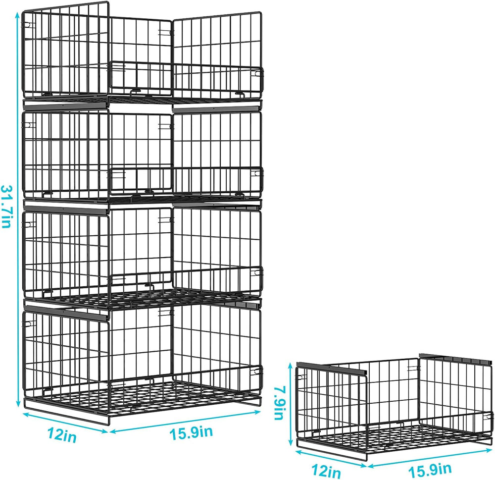 Hongtamoya 4-Tier Sliding Closet Organizers and Storage Shelves, Stackable Cl...