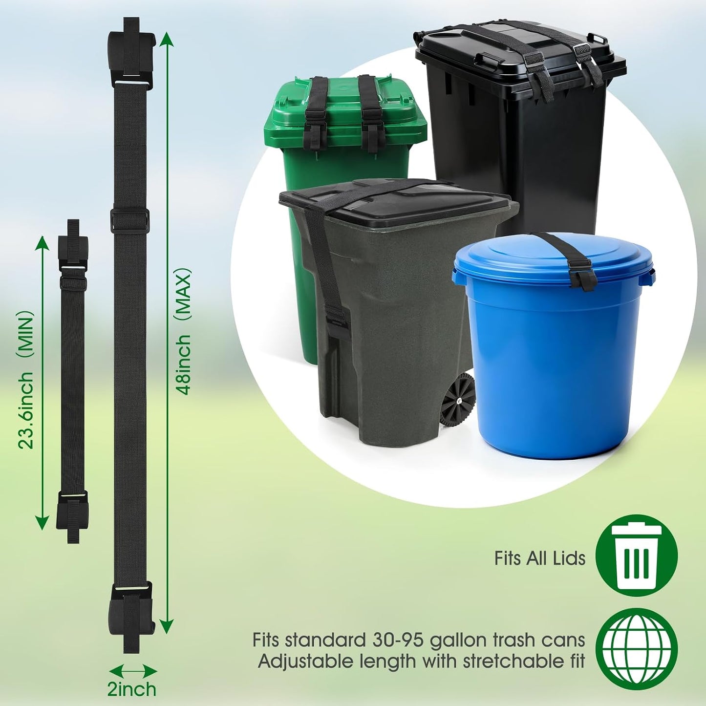 2 Pcs Trash Can Lock for Animals Secure Garbage Can Lid Straps Adjustable Heavy Duty Outdoor Bins, Bear/Raccoon/Dog Proof