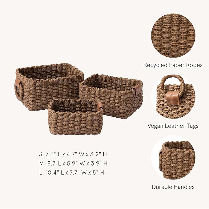 LA JOLIE MUSE Woven Storage Baskets, Recycled Paper Rope Bin Organizer Divider - Image 4