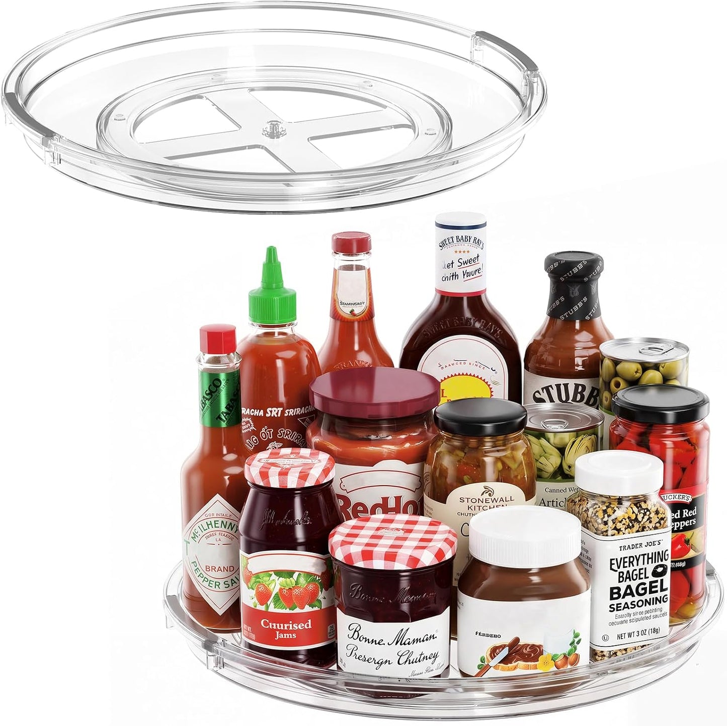 LAMU 2 Pack 11.8 Inch Lazy Susan Organizer Turntable for Cabinet, with High Edges to Prevent Falling, Large Clear Lazy Susan for Kitchen, Pantry, Refrigerator, Countertop, Table, Bathroom
