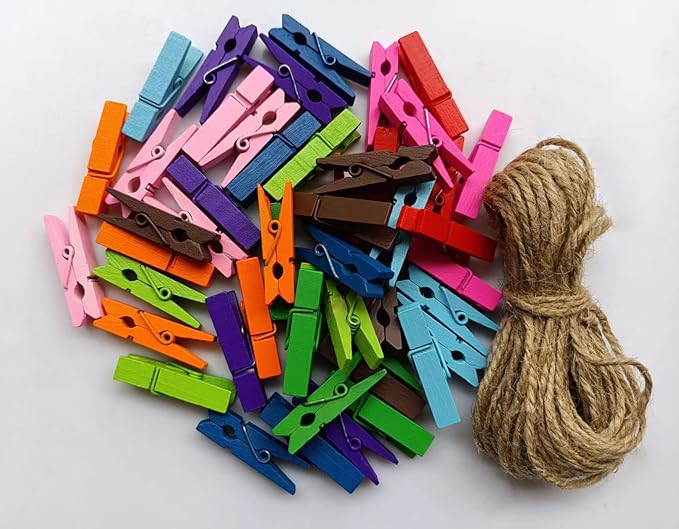 Durreus Colorful Small Clothes Pins Photos String Display by Unknown