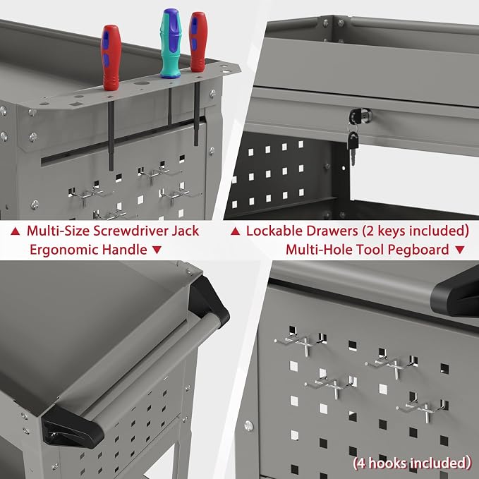 3 Tier Rolling Tool Cart on Wheels, Heavy Duty Industrial Utility Cart Service - Image 5