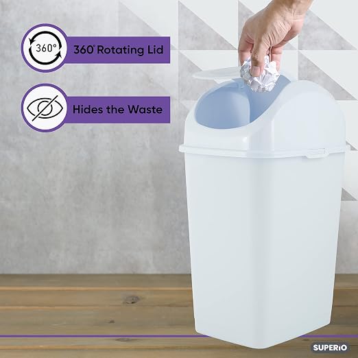 Superio Medium Trash Can with Lid 4.5 Gallon Plastic Swing Top Garbage Can Slim - Image 4