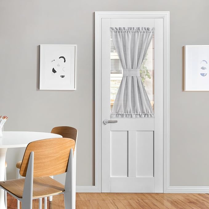 NICETOWN Linen Door Curtains 40 Inches Long, Dual Rod Pocket Semi Sheer by NICETOWN