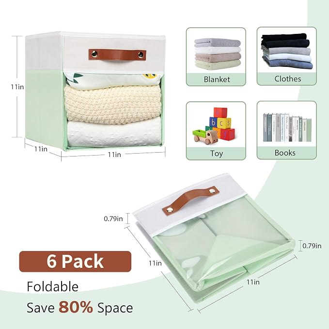 HNZIGE Clear Storage Cubes Bins 11 x 11, Fabric Storage Cube Bins - Image 6