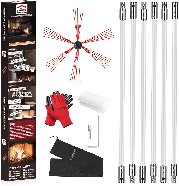 20 Feet Chimney Sweep Kit, Chimney Cleaning Kit by cleancraft