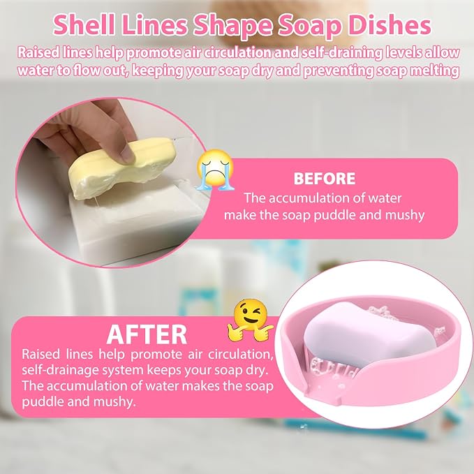 Self Draining Soap Dish, Silicone Suction Cup Soap Holder Tray Savers Container - Image 4