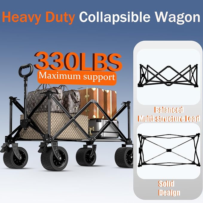 Collapsible Wagon Cart with Silent All-Terrain Wheels, Foldable Heavy Duty - Image 5