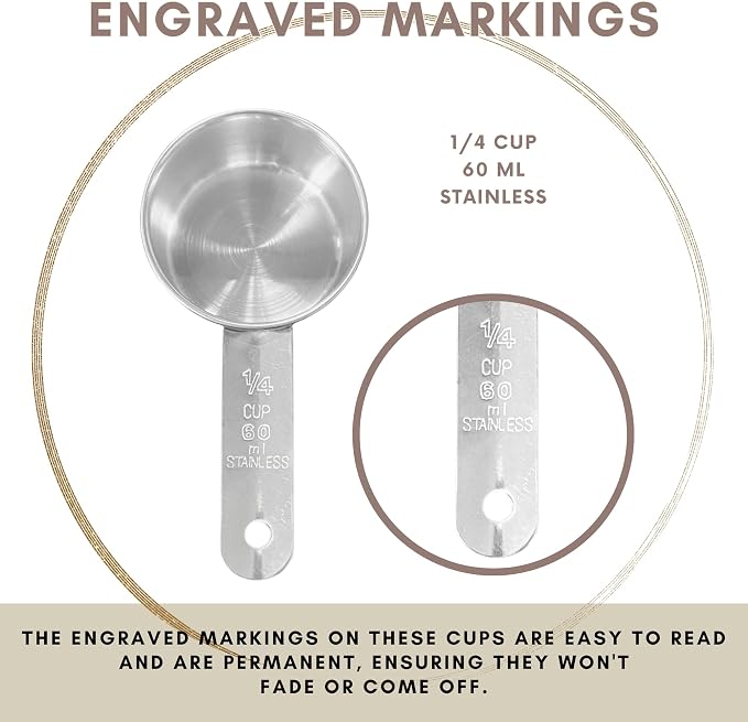 1/4 Cup Stainless Steel Measuring Cup | Sturdy Metal 60 ml | 60 cc | 2 oz | - Image 5