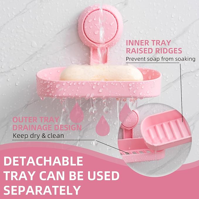 LEVERLOC Soap Dish Holder for Shower Suction Cup Wall Mounted Self Draining - Image 4