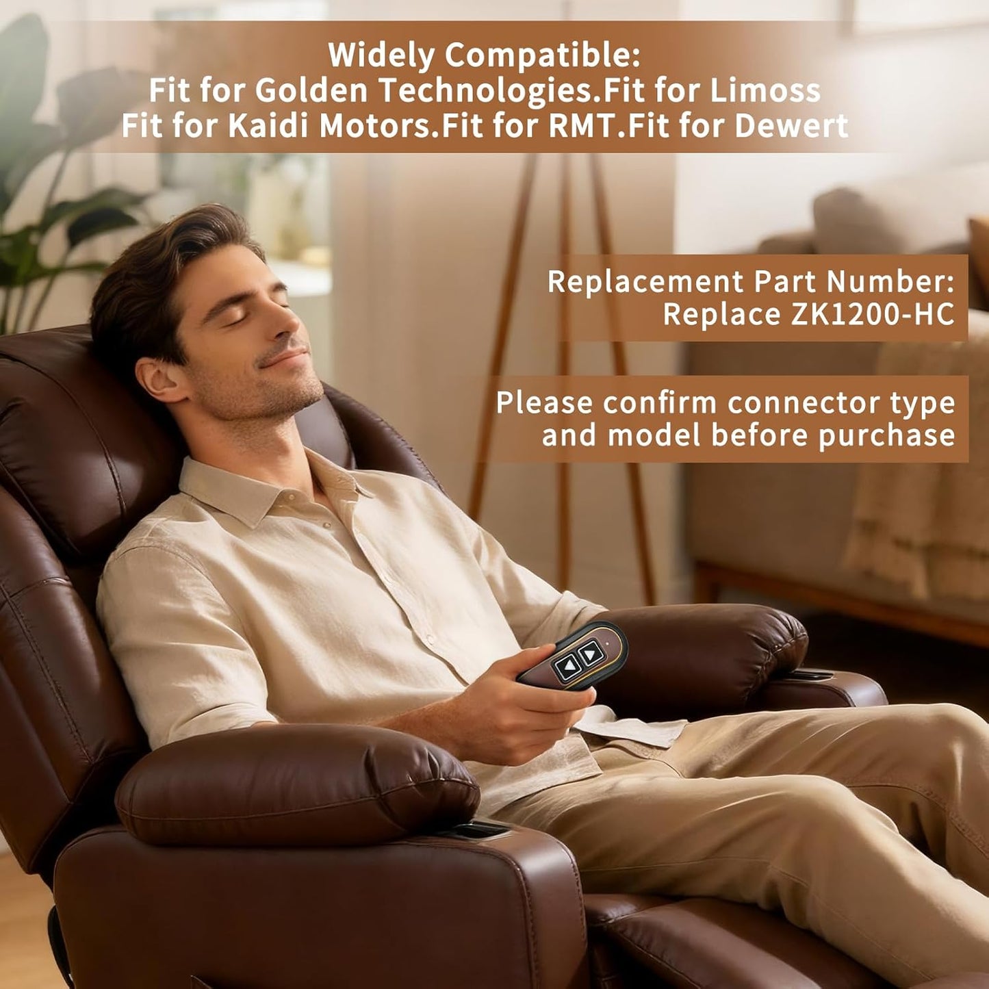 Upgraded 2 Button 5 Pin Lift Chair Remote Compatible with Golden Lift Chairs Kaidi Okin Dewert Power Recliners, Lighted Hand Control, Replace ZK1200-HC