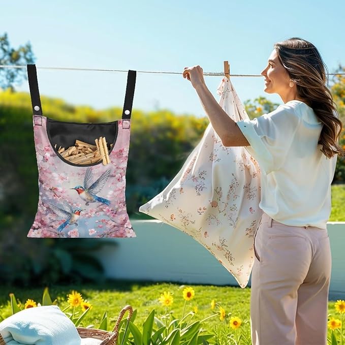 2 Pcs Pin Bag, Hummingbird Print Clothes Pin Hanging Bag Clothespin Storage - Image 2