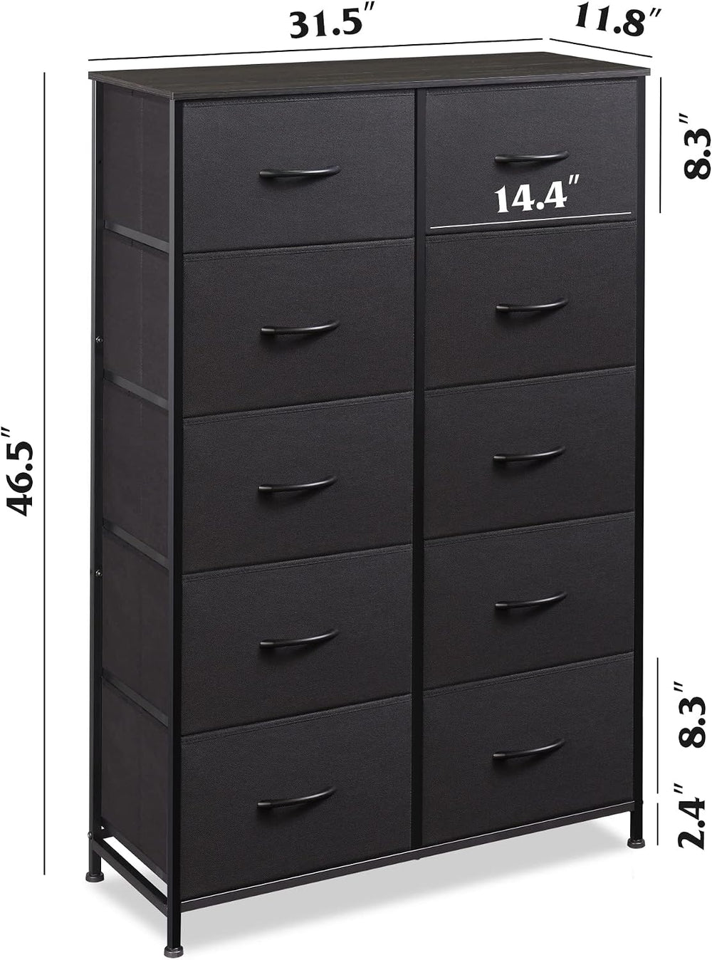 WLIVE Tall Dresser for Bedroom with 10 Drawers, Black