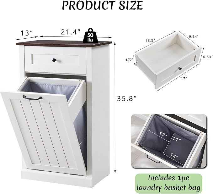 Tilt Out Laundry Hamper Cabinet, 10 Gallon Farmhouse Trash Can Cabinet