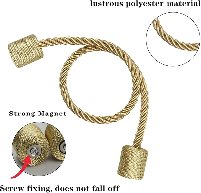 4 Pack Gold Strong Magnetic Curtain Tiebacks Outdoor Elegant Decorative Tie - Image 2