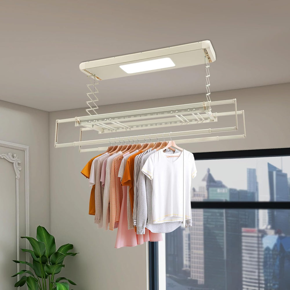 Electric Retractable Airing Rack Off-White Color, Ceiling Clothesline 77lbs L...