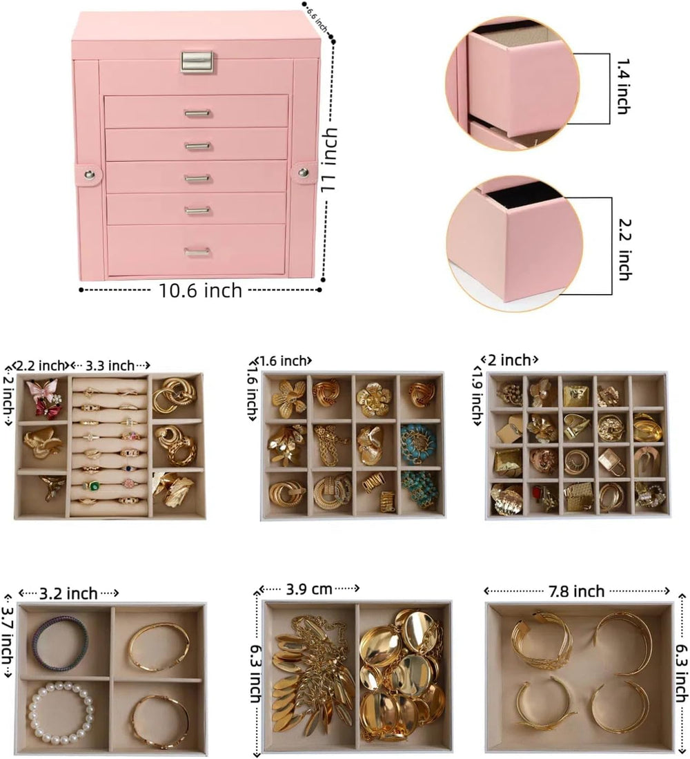 BOOVO Large Jewelry Box for Women 6 Layer