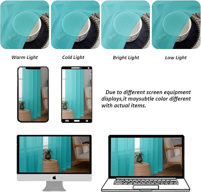 Chyhomenyc Turquoise Sheer Curtains 78 Inches Long 2 Panels Set - Image 3
