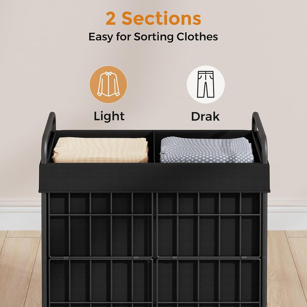 100L 2-Section Laundry Hamper with Wheels, Laundry Basket with Liner Bag