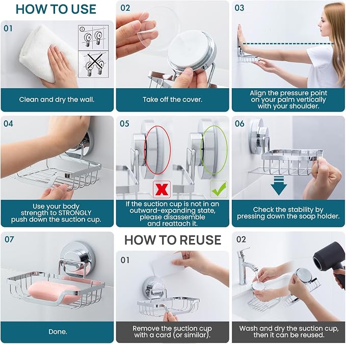TAILI Soap Holder Bar Dish Suction Cup, Bar Shampoo Rack - Image 5