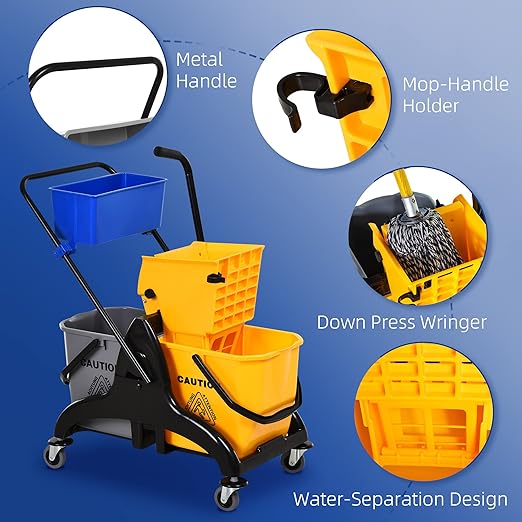HOMCOM 2 x 6.9 Gallon Mop Water Bucket Wringer Cart - Image 5