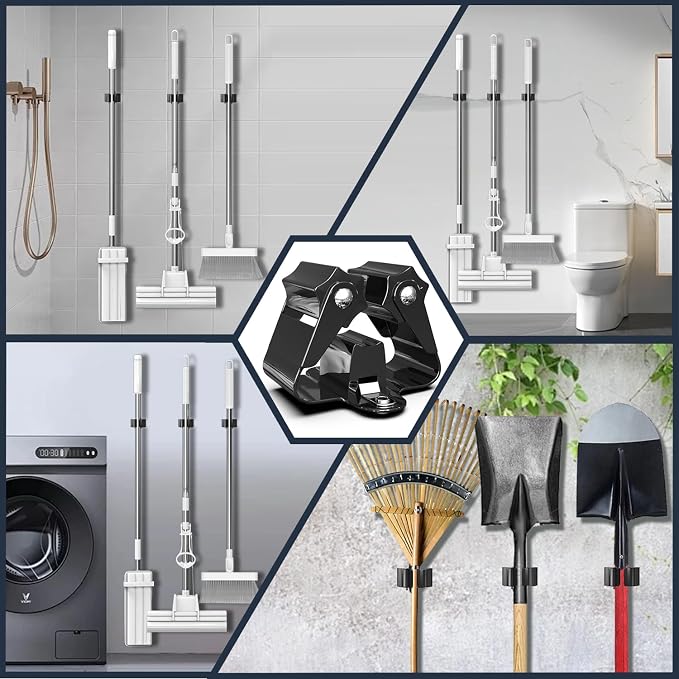 3-H Stainless Steel Broom Holder Wall Mount 30-Pack- Heavy Duty Mop Organizer - Image 3