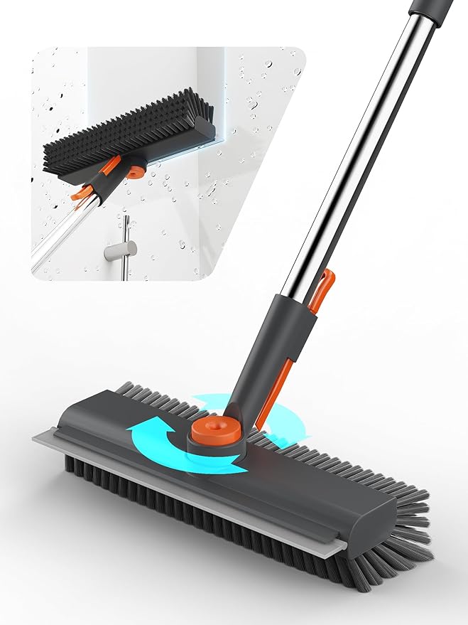 Floor Scrub Brush with Long Handle, 3 in 1 Multi-angle Swivel Right Angled by HelpX