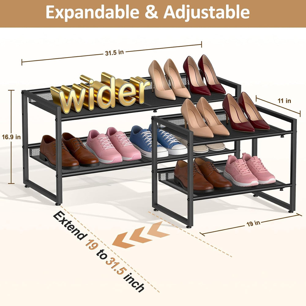Expandable Shoe Rack, 2 Tier Closet Shoe Organizer for Entryway & Garage
