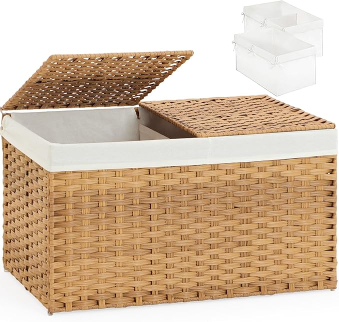 Storage Basket with Lid Rattan Woven Storage Baskets with 2 Separate Lids by SETVSON