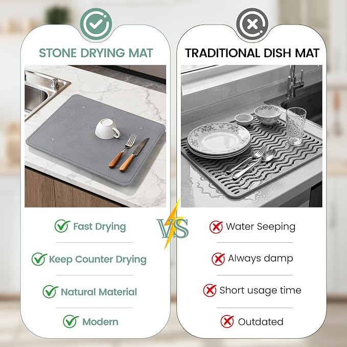 Large Stone Dish Drying Mats for Kitchen Counter, Super Absorbent Fast Drying - Image 5