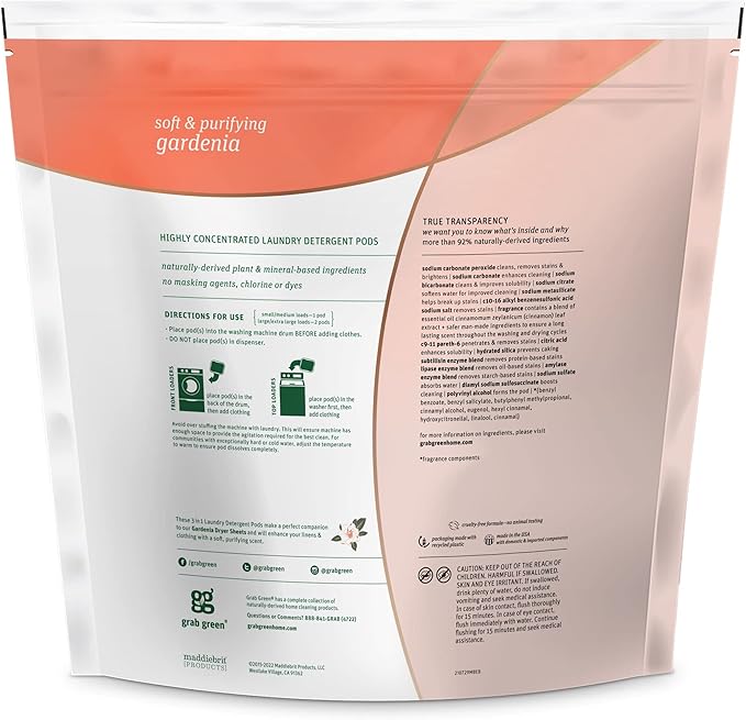 Grab Green 3-in-1 Laundry Detergent Pods, Gardenia Scent, Plant and Mineral - Image 2