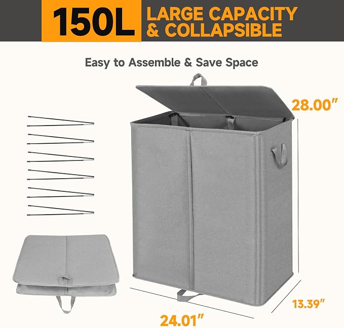 150L Double Laundry Hamper - Image 5