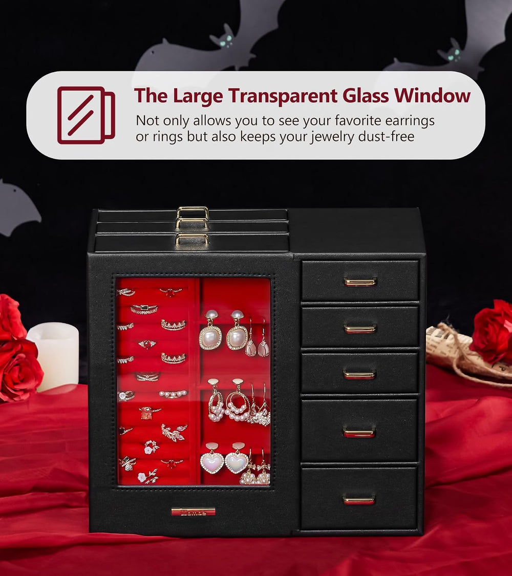 Homde Large Jewelry Box/Organizer/Case with Glass Window, Drawers for Necklac...